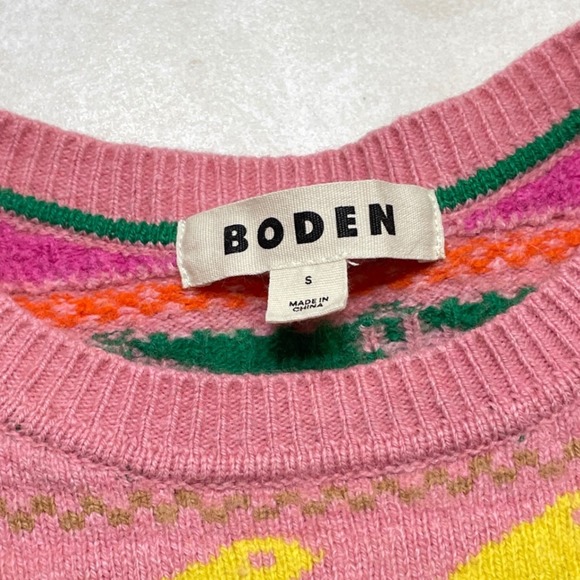 Boden Edie Fair Isle Sweater Pink Colorful Bird Animal Print Crew Neck Jumper - Picture 5 of 15